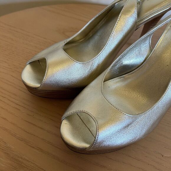 Cole Haan Gold Leather Sling Back‎ Open Toe Platforms Sandal Size 9.5 B - Picture 2 of 9